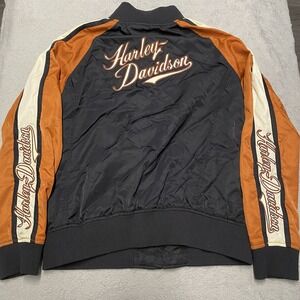 Harley Davidson Jacket Womens XL Windbreaker Zip Embroidered Sleeve Back